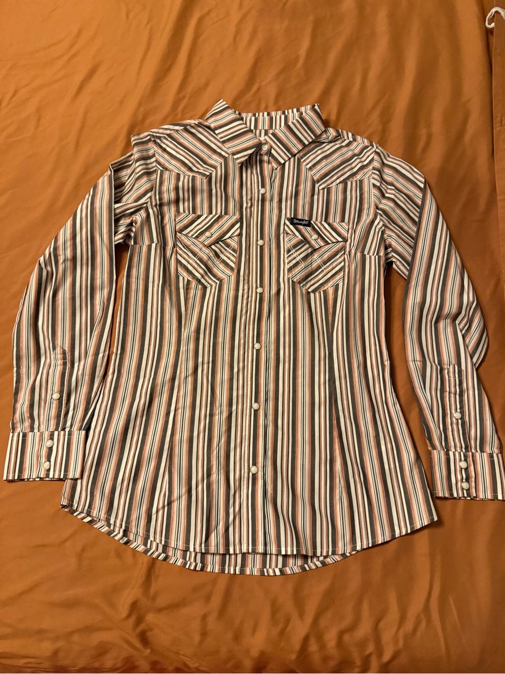 Wrangler Retro Striped Button-Up in Cream, Brown & Blue